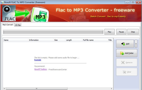Boxoft free Flac to MP3 Converter(Flac转MP3格式工具) v1.5