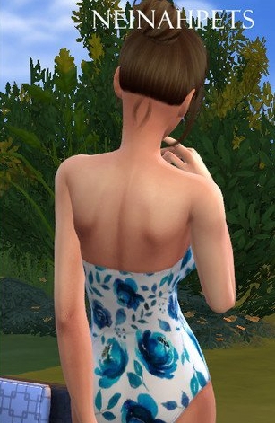 模拟人生4水彩蓝牡丹露肩泳衣MOD v1.5