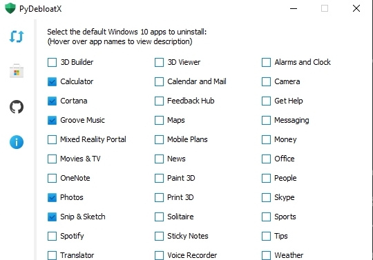 PyDebloatX(Win10预装应用卸载工具) v1.17