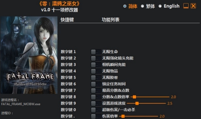 零濡鸦之巫女十一项修改器风灵月影版 v1.8