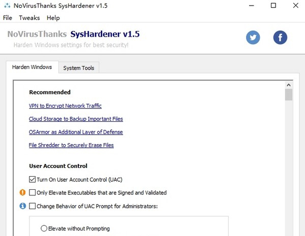 NoVirusThanks SysHardener(电脑系统权限工具) v1.10