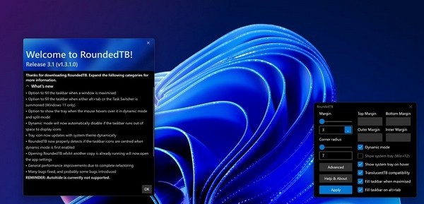 roundedTB(win11任务栏设置) v3.7