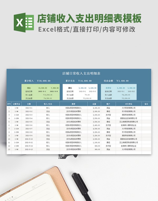 店铺收入支出明细表模板 v2.71