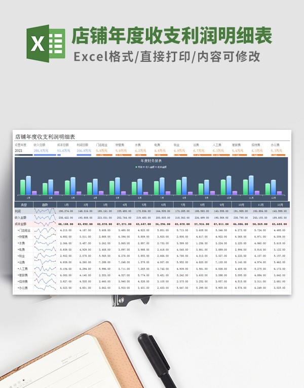 店铺年度收支利润明细表模板 v3.90
