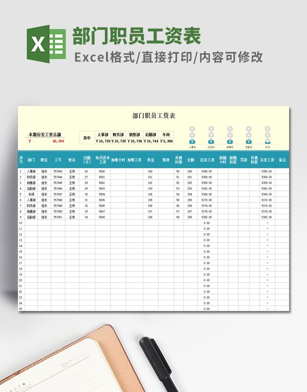 部门职员工资表模板 v2.6