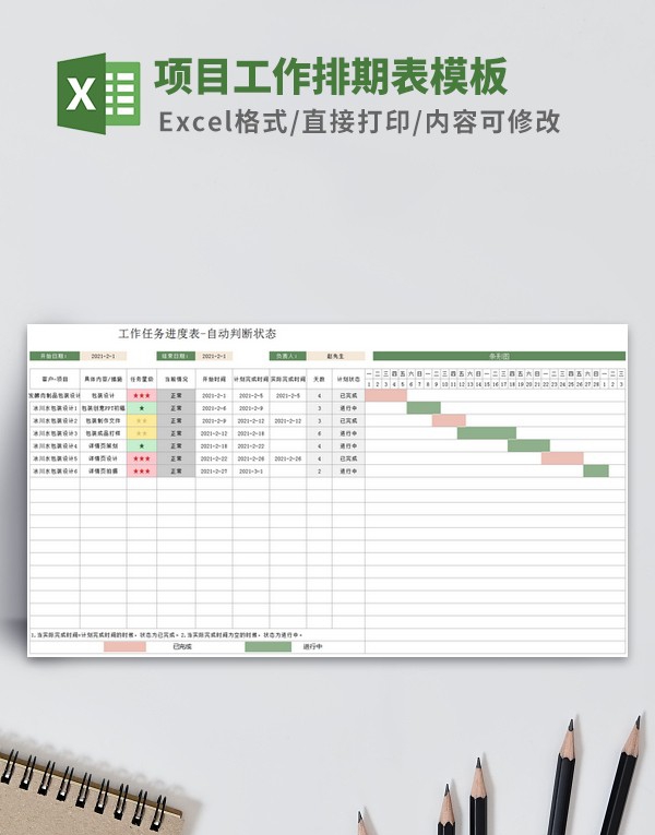 项目工作排期表模板 v1.67
