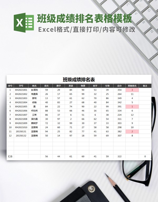 班级成绩排名表格模板 v2.69