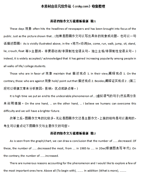英语四级通用作文模板素材 v1.9