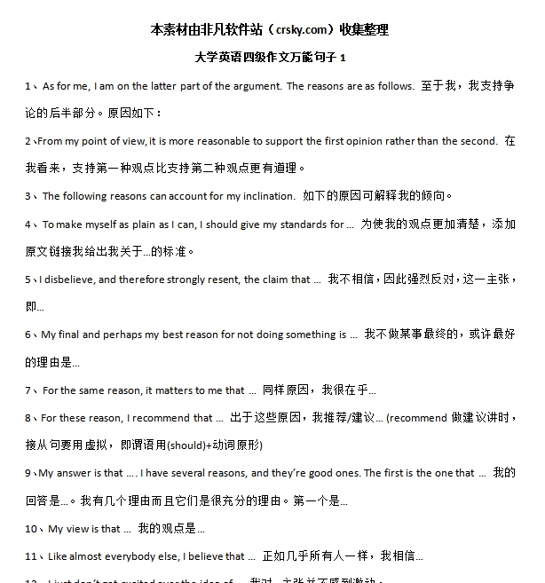 英语四级作文万能套用句型素材 v1.4