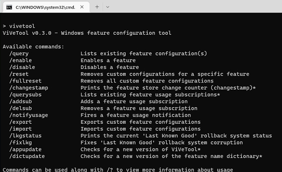 ViVeTool(Windows测试版体验工具) v0.3.4