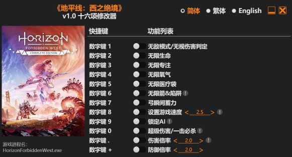 地平线西之绝境十六项修改器风灵月影版 v1.60