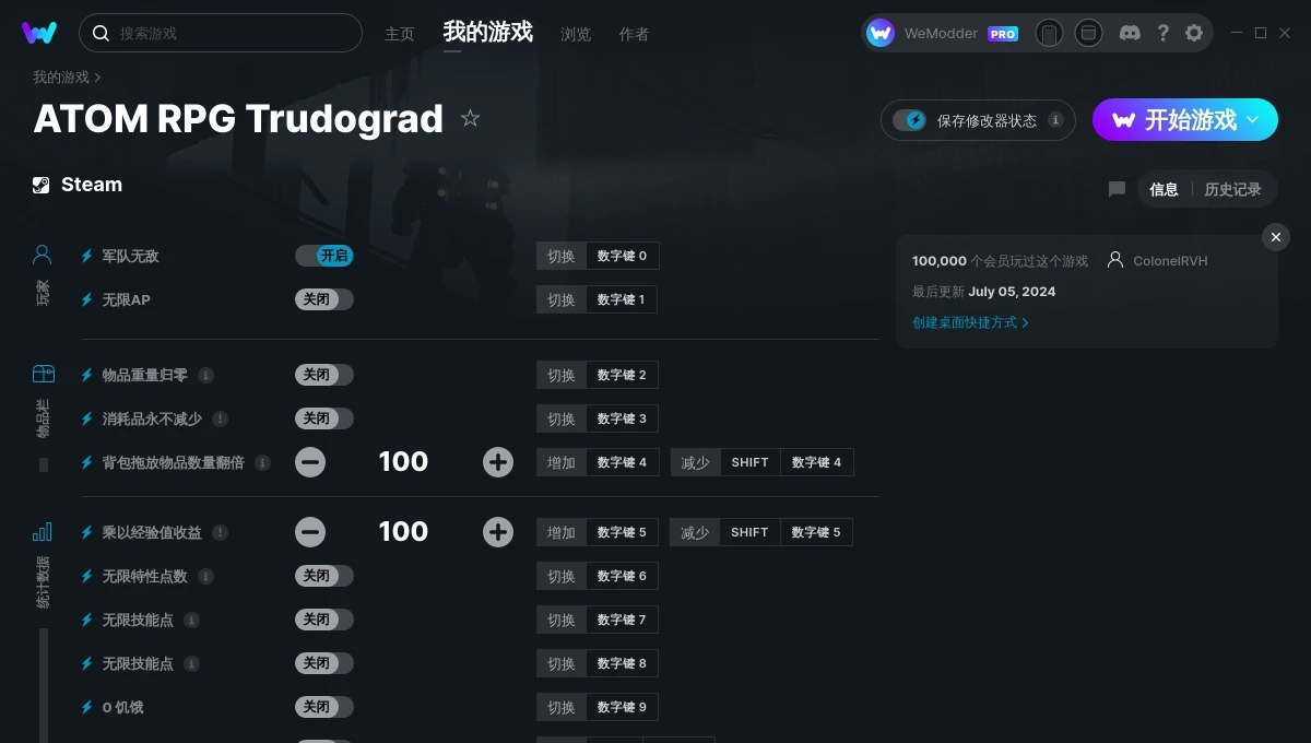 核爆RPG：特鲁多格勒十五项修改器 v2024.07.07